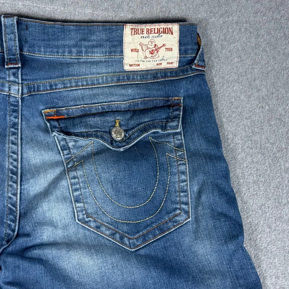 True Religion Jeans Mens 42x32 Blue Ricky Relaxed Straight Flap Pockets Denim